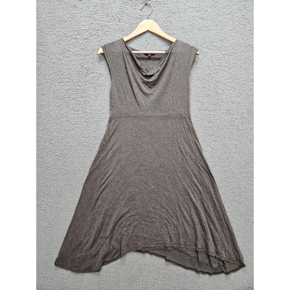 Eileen Fisher Silk Lyocell Dress PM Brown Cowl Neck Asymmetrical Hem Minimalist